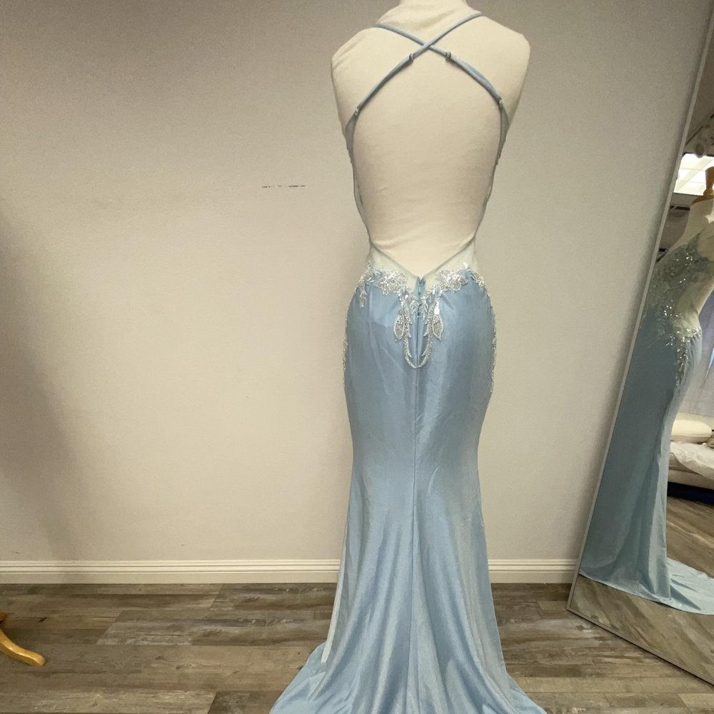 NEW LONG SLEEVELESS SHEATH DRESS V-NECKLINE AND OPEN CRISS-CROSS BACK NX G1369 - Picture 6 of 8